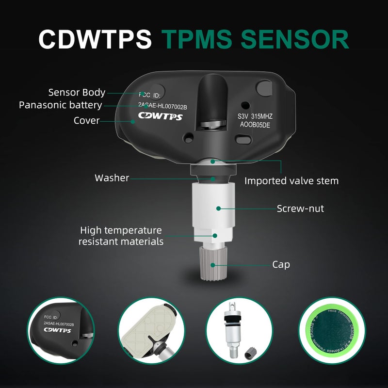 CDWTPS TPMS Sensor,315MHZ Tire Pressure Monitor System for Acura| Honda 4-Pack Replaces#06421-S3V-A04 42753-SHJ-A53 - Image 4
